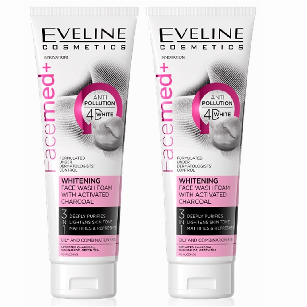 Eveline Facemed+ Whitening Face Wash Foam With Activated Charcoal 3In1- 100ml