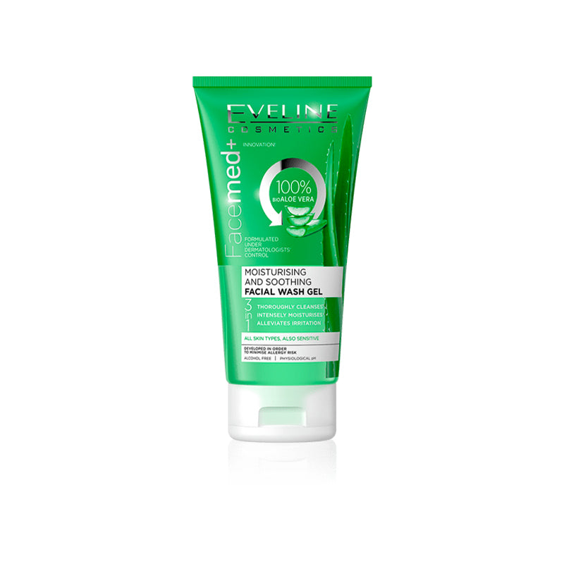 Eveline 3-In-1 Facemed 100% Bio Aloe Vera Moisturising And Soothing Facial Wash Gel, Alcohol Free, All Skin Types, 150ml