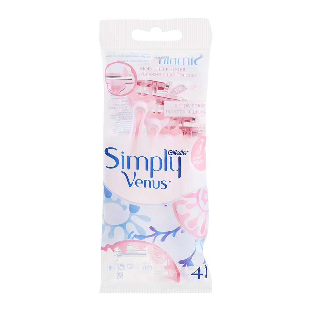 Gillette Simply Venus 3 Blades Women Disposable Razor, 4-Pack