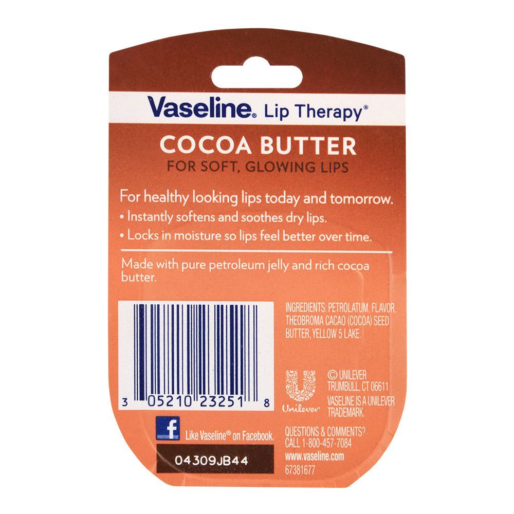 Vaseline Lip Therapy Lip Balm, Cocoa Butter, 7gm
