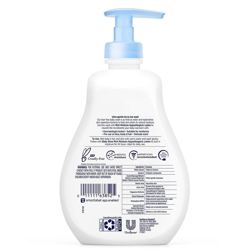 Baby Dove Tip to Toe Baby Wash and Shampoo For Baby's Delicate Skin Rich Moisture Washes Away Bacteria, Tear-Free and Hypoallergenic 384ml
